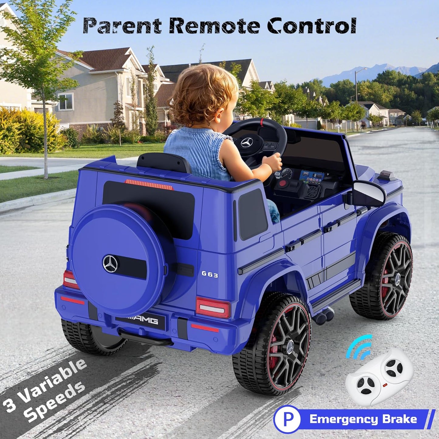 ANPABO Licensed Mercedes-Benz G63 Car for Kids, 12V Ride on Car w/Parent Remote Control, LED Headlights, Music Player & Horn, Soft Start, Low Battery Prompt, Kids Electric Vehicle, Blue