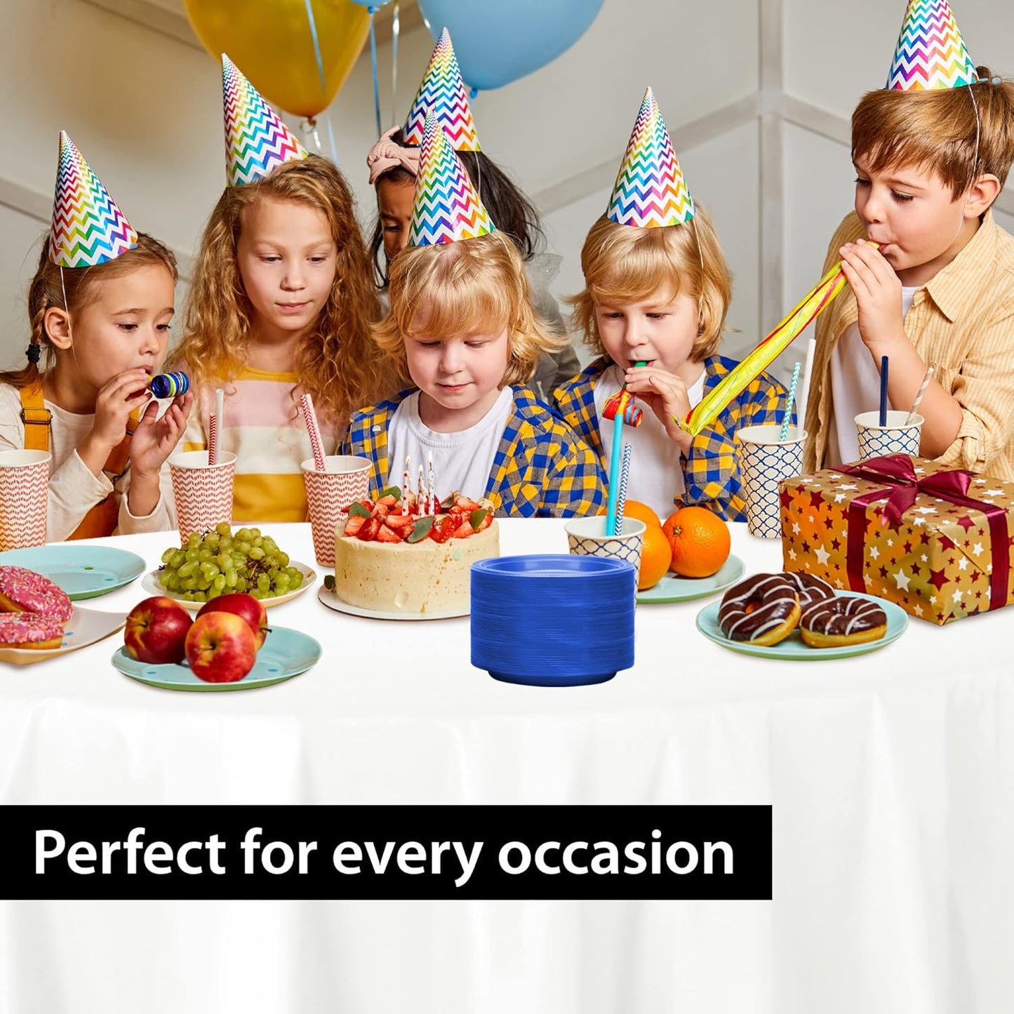 Hanna K. Signature Collection Blue Plastic Plates 7 Inch - 600 count Solid Round Party For Weddings, BBQs, Birthday Disposable Dessert (82270 (case))