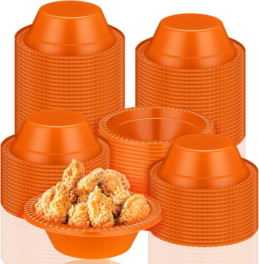 Lallisa 100 Pcs 12oz Orange Disposable Plastic Bowls Fall Thanksgiving Dessert Cups Ice Cream Snack Salad Soup Food Serving Bowls for Fall Thanksgiving Autumn Harvest Party Favor Picnic