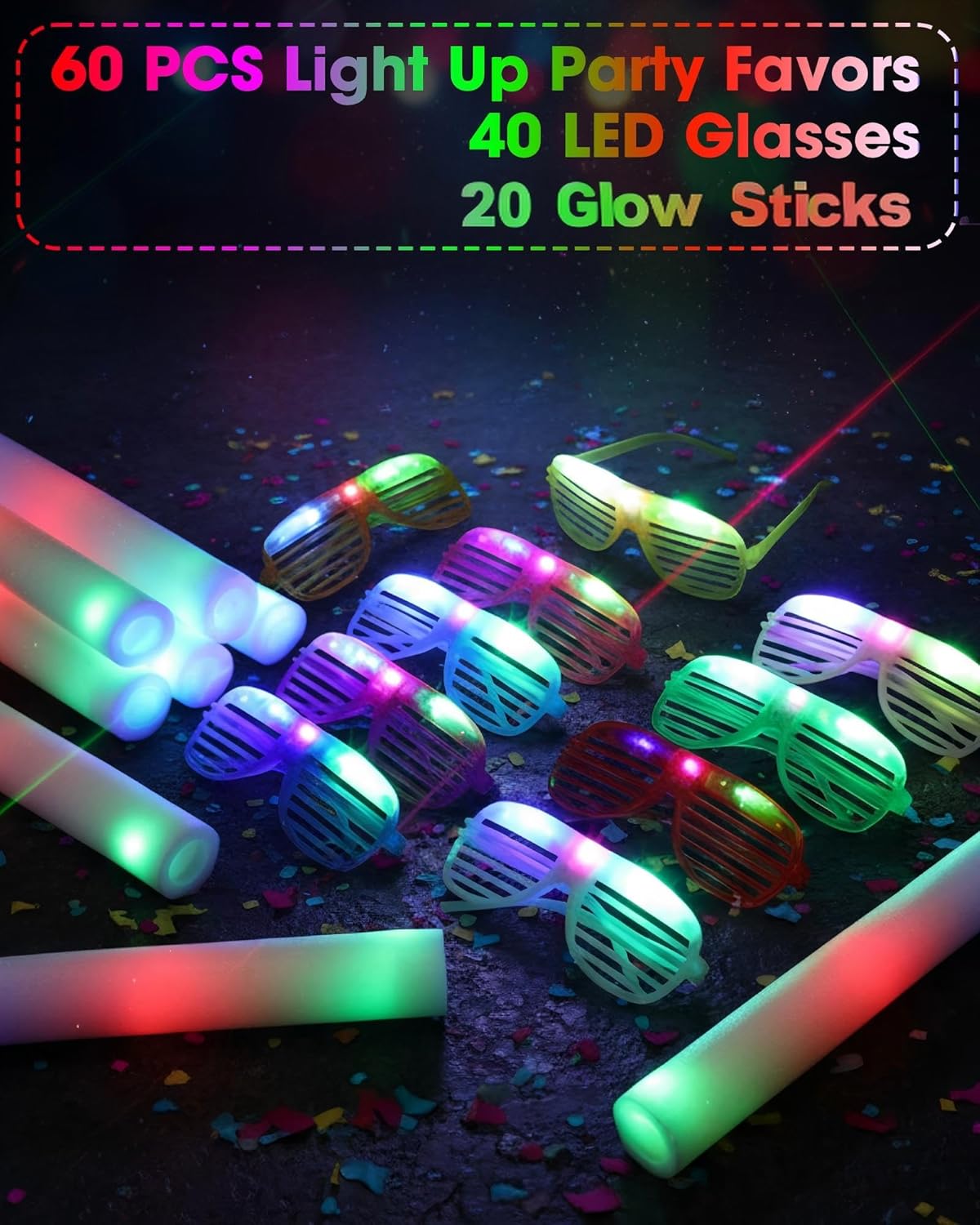 Maitys 72 Pcs Foam Sticks Light up Glasses, Glow in the Dark Sunglasses Foam Sticks LED Glasses Light up Supplies
