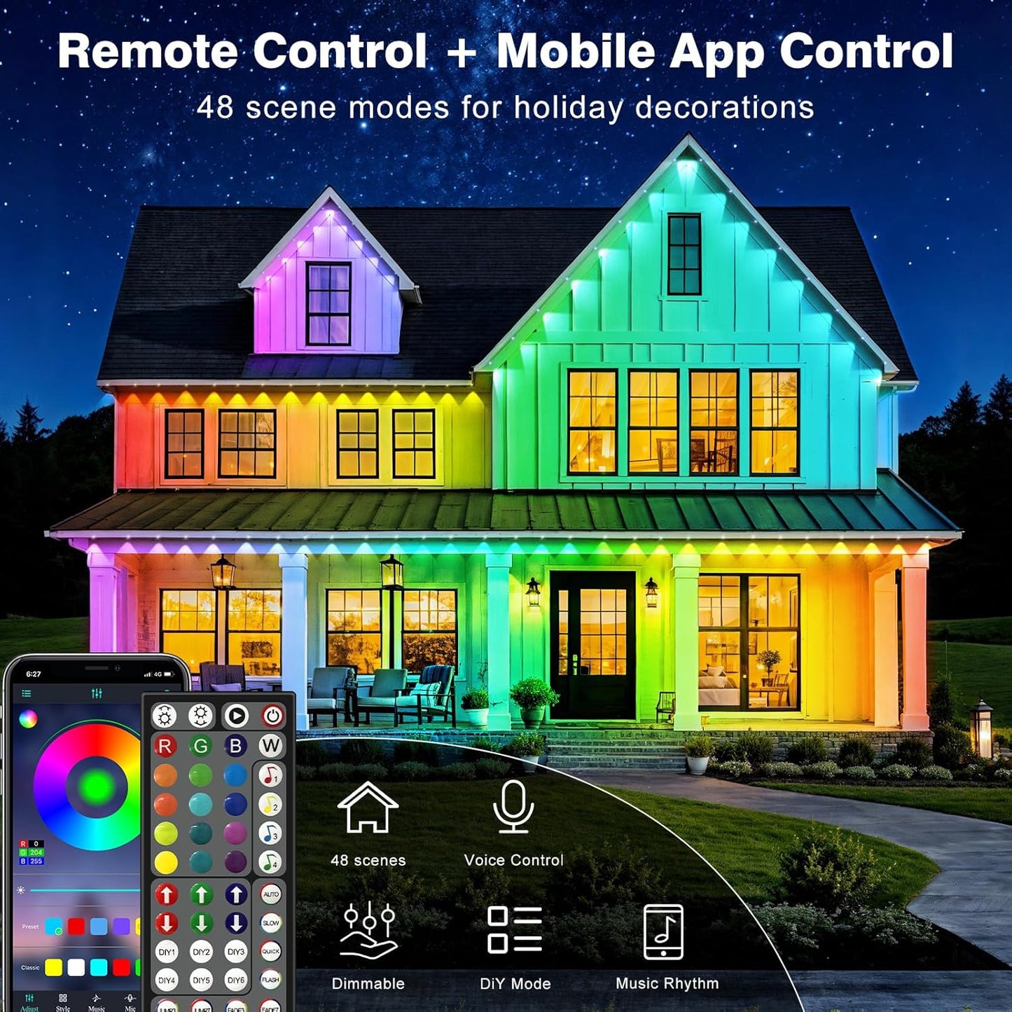 LITSOUL 300FT Permanent Outdoor Lights for House Waterproof, Smart RGB Eave LED Lighting with 16 Million Colors, IP67 Outdoor Strip Lights for Christmas Halloween Holiday Daily Decorations (300FT)