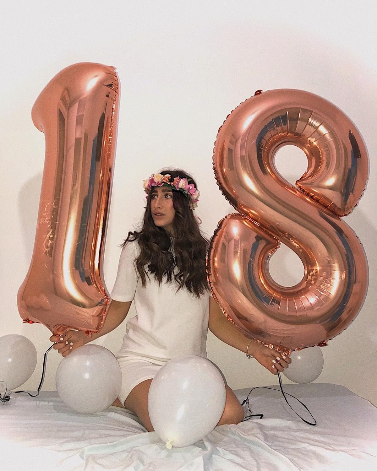 Rose Gold Number 18 Balloon 40 inch, 18 Number Balloons, 18th Birthday Decorations, 18 Year Old Women Men Rose Gold Party Supplies