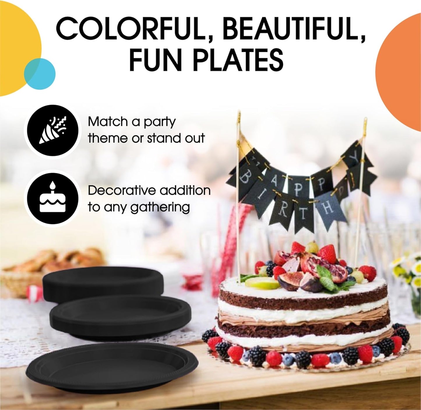 Party Solids Black Plastic Plates Bulk 10" Black Disposable Plates For Party Supplies 600 Pieces Disposable Dinner Plate Heavy Duty 350 GSM Plate Sets, Plastic Dinnerware Sets