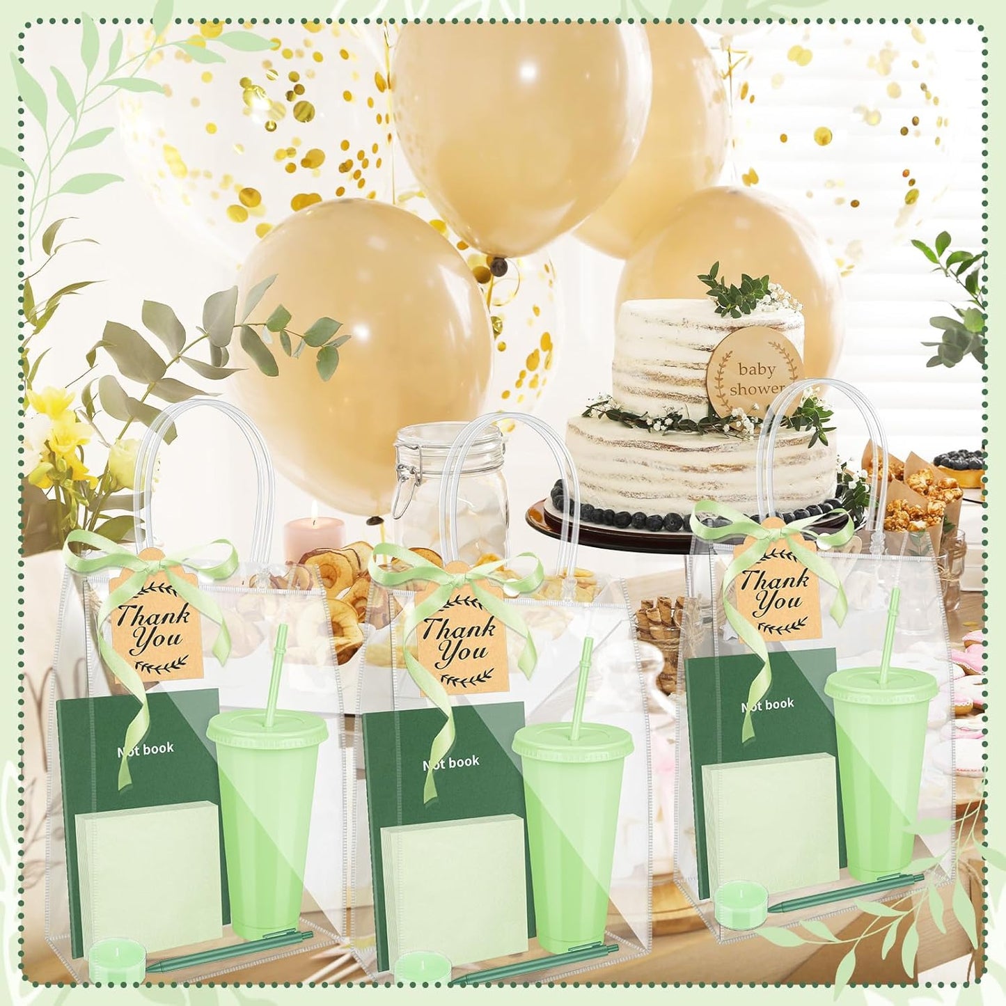 Denylo pro 43 Pcs Baby Shower Prizes for Game Winners 6 Sets Baby Shower Favors Gifts Include Cup Pen Card Napkin Notebook Candle Ribbon Plastic Bag