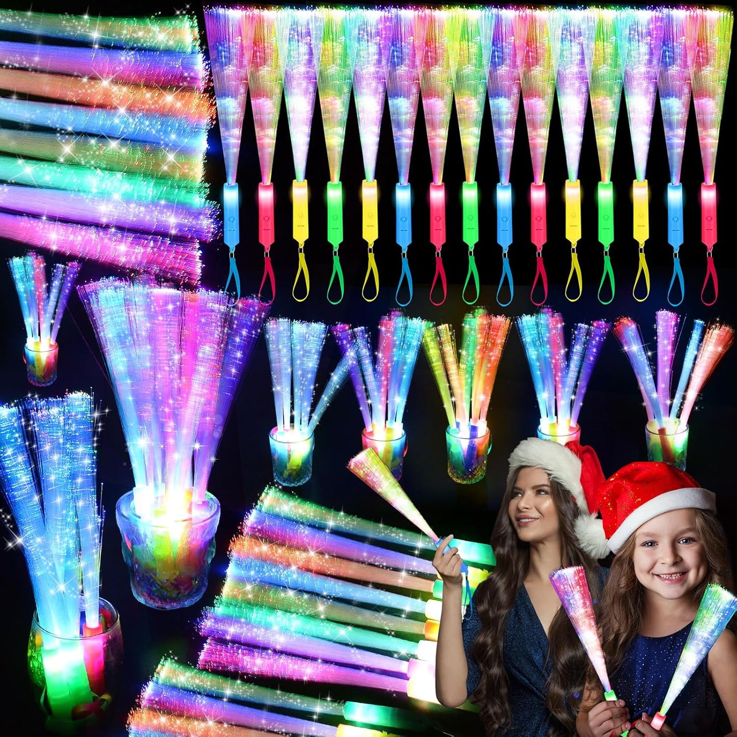 38 PCS Glow Sticks Bulk, Glow Fiber Optic Sticks, LED Light Wands, Glow in The Dark New Year's Party Supplies, Fiber Optic Wands for Weddings, Flashing LED Party Favors, Colorful Light Sticks