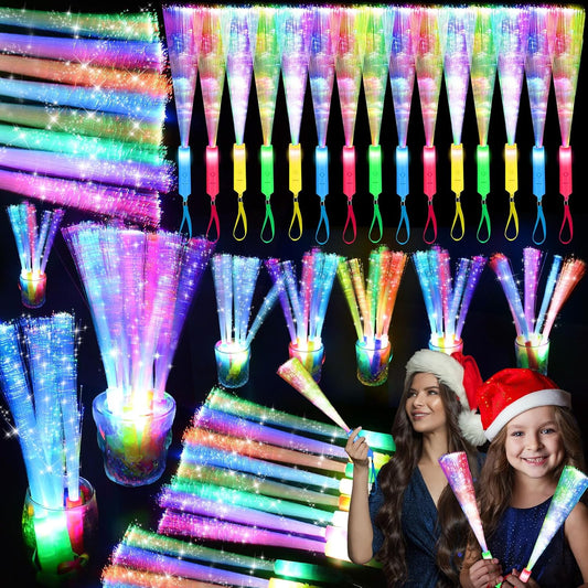 38 PCS Glow Sticks Bulk, Glow Fiber Optic Sticks, LED Light Wands, Glow in The Dark New Year's Party Supplies, Fiber Optic Wands for Weddings, Flashing LED Party Favors, Colorful Light Sticks