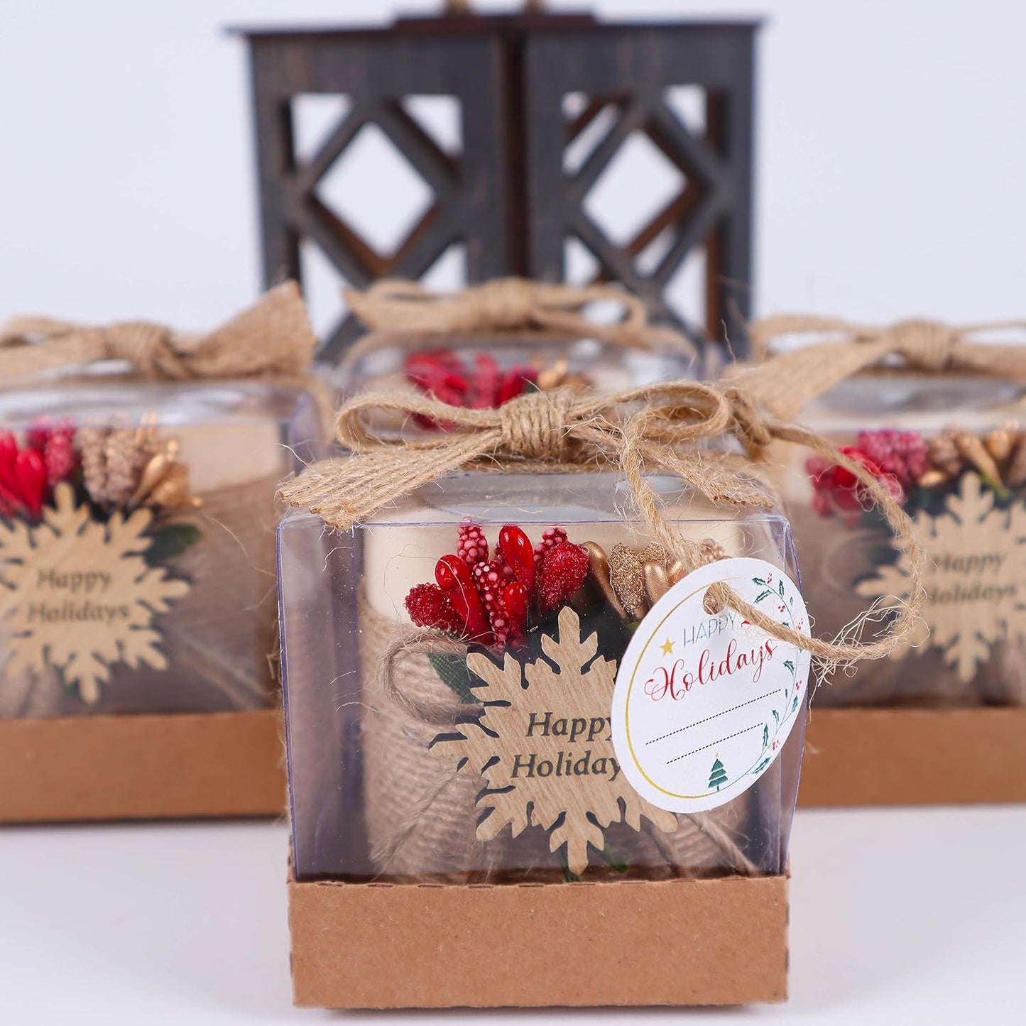 HTF Pack of 10 Christmas Decorations Wood Tealight Candle Holder, New Year Decoration, Noel Christmas Candles Bulk, Xmas Decoration, Noel Decor (CH-Snowflake, Light Brown)