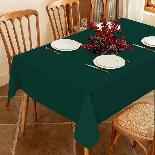 Fabric Christmas Rectangle Tablecloth, Faux Linen Textured Rectangular Table Cloth, Water Resistant & Washable for Dinig Party Holiday Decoration, Green, 60 x 102 Inch