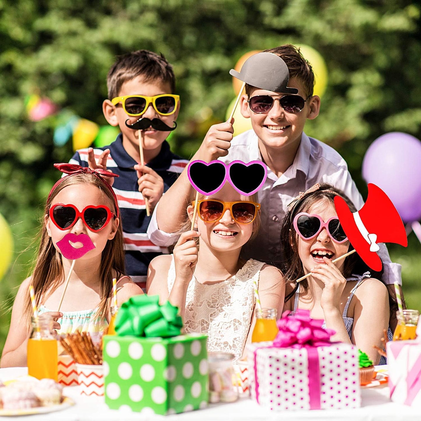 Gejoy 60 Pieces Photo Booth Props DIY Kit Graduation Funny Selfie Props Accessories for Wedding Prom Party Supplies Favors with Mustache on a Stick, Hats, Glasses, Mouth, Bowler, Bowties