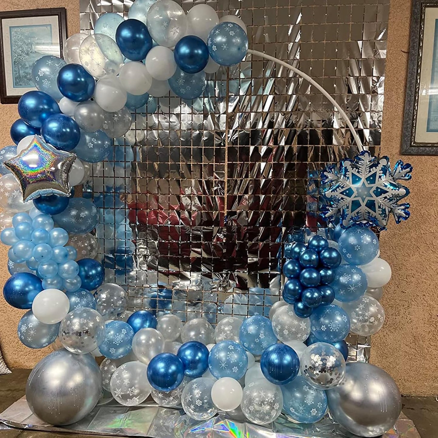 Winter Snowflake Balloons, 12 Pearl Light Baby Blue Silver Latex Balloons with Star Snowflake Foil Balloon for Winter Wonderland Christmas Baby Its Cold Outside Shower Birthday Party Decorations