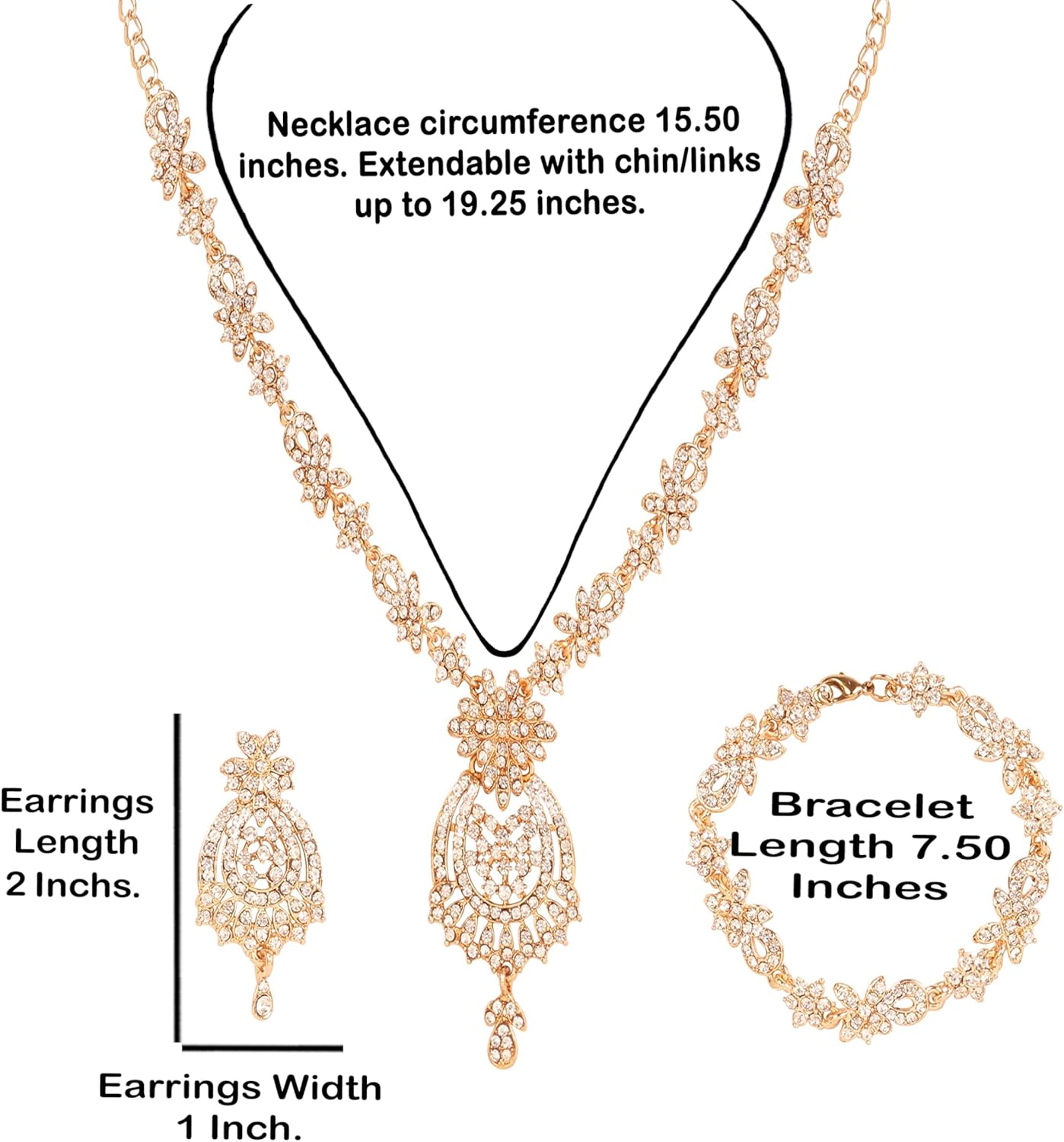 Touchstone Indian jewelry sets for women maang tikka wedding guest gold necklace bollywood jewellery set pageant elegant prom bride accessories western crystal chunky rhinestone necklaces