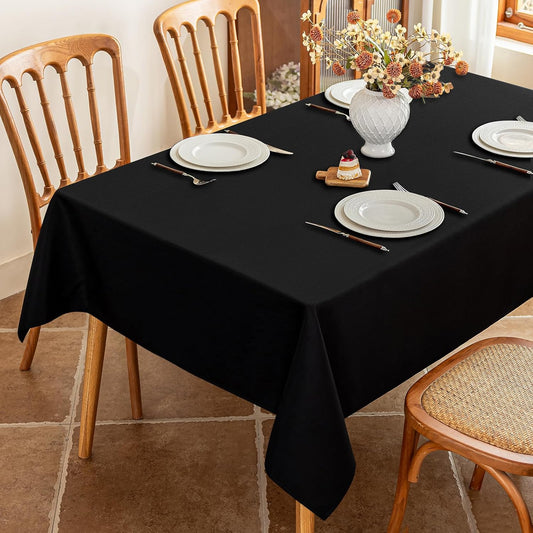 Fabric Black Rectangle Table Cloth, Faux Linen Textured Stain Resistant & Wipeable Rectangular Tablecloth, Easy Clean for Dinning Banquet Party, 60 x 120 Inch