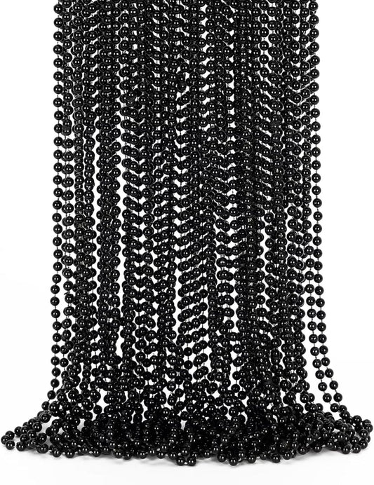 24PCS Black Bead Necklace, Halloween Black Bead Necklaces Stuff Accessories, 33" Mardi Gras Beads Necklace Costume, Festival Parade Throw for Halloween Wedding Party Events Supplies Decorations
