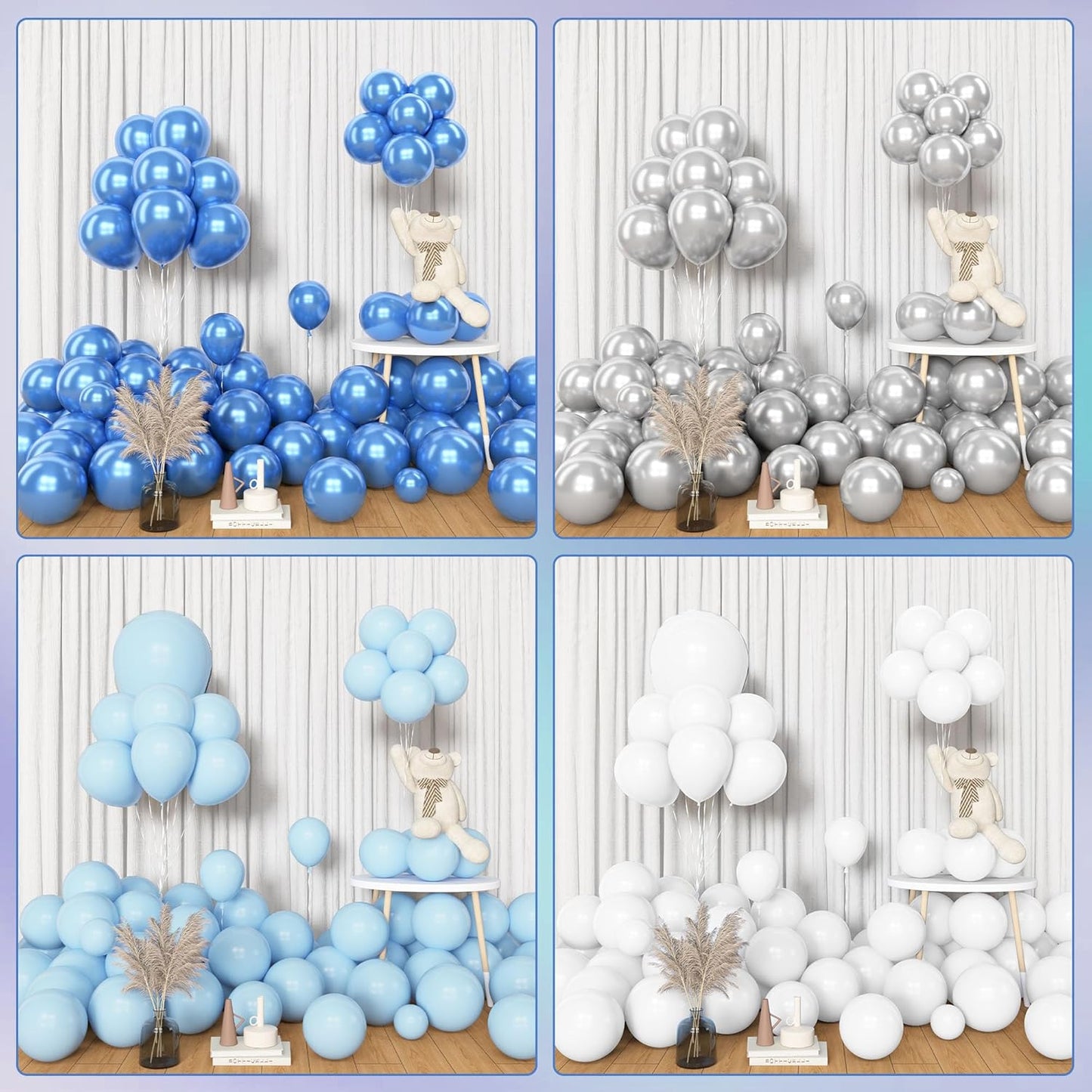 Amandir 153pcs Blue White Balloon Arch Garland Kit, Different Sizes 18 12 10 5 inch Blue Silver Latex Metallic Confetti Snowflake Balloons for Winter Wonderland Princess Baby Shower Party Decorations
