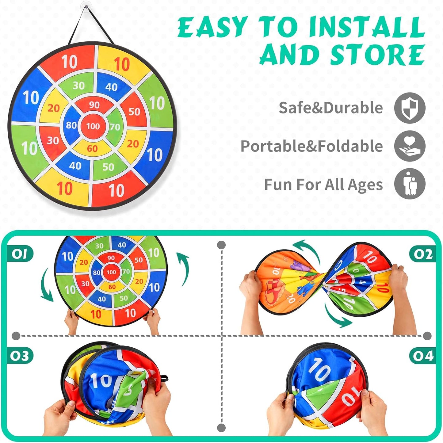 58PCS Carnival Games Combo Set, Dart Board Knock Down Can Bean Bag Toss Game Party Indoor Outdoor Birthday Party Fall Festival Field Day for Kids Adults Yard Plastic Cones Outside Games