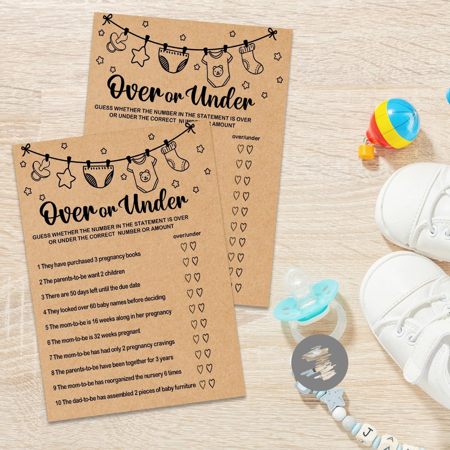 Baby Shower Game, Over or Under Game Cards, Baby Shower Party Games Supplies & Activities, Party Activities Ideas Supplies, Baby Shower Ideas, 30 Game Cards Included, Kraft