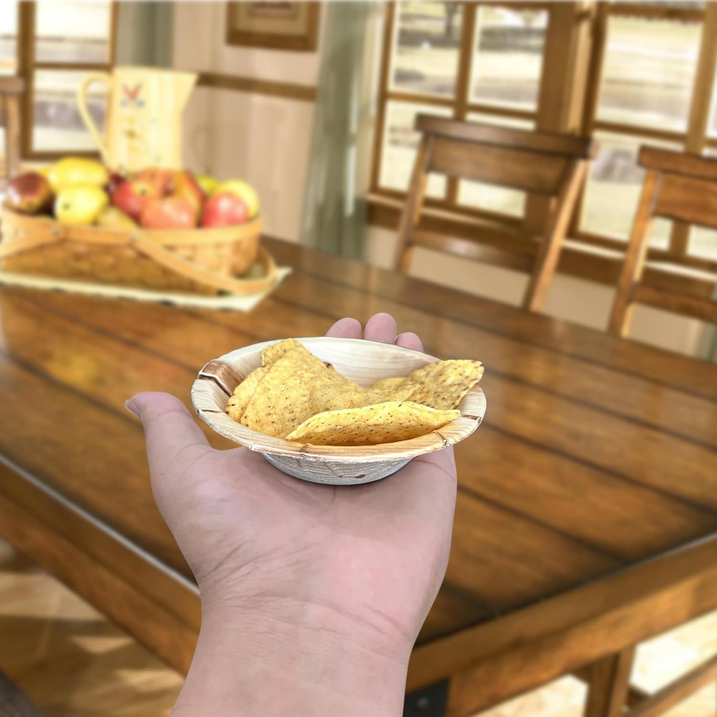 Raj Disposable Palm Leaf Bowls (100 Count, 5" Bowls) Strong Bowl Like Bamboo Party Bowl - Decorative Compostable Tableware for Lunch, Dinner, Birthday, Outdoor, BBQ, Picnic, Parties