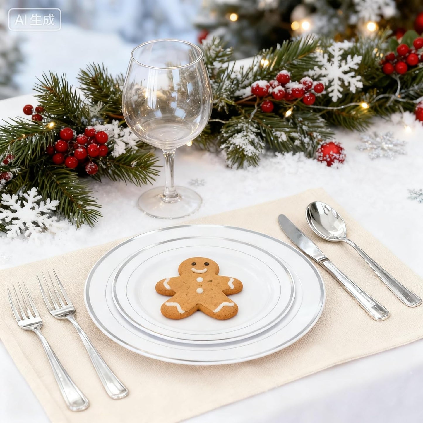 FLOWERCAT 60PCS Silver Plastic Plates - Heavy Duty White and Silver Plastic Plates Disposable - Include 30PCS 10.25inch Dinner Plates and 30PCS 7.5inch Dessert Plates for Wedding&New Year&Christmas