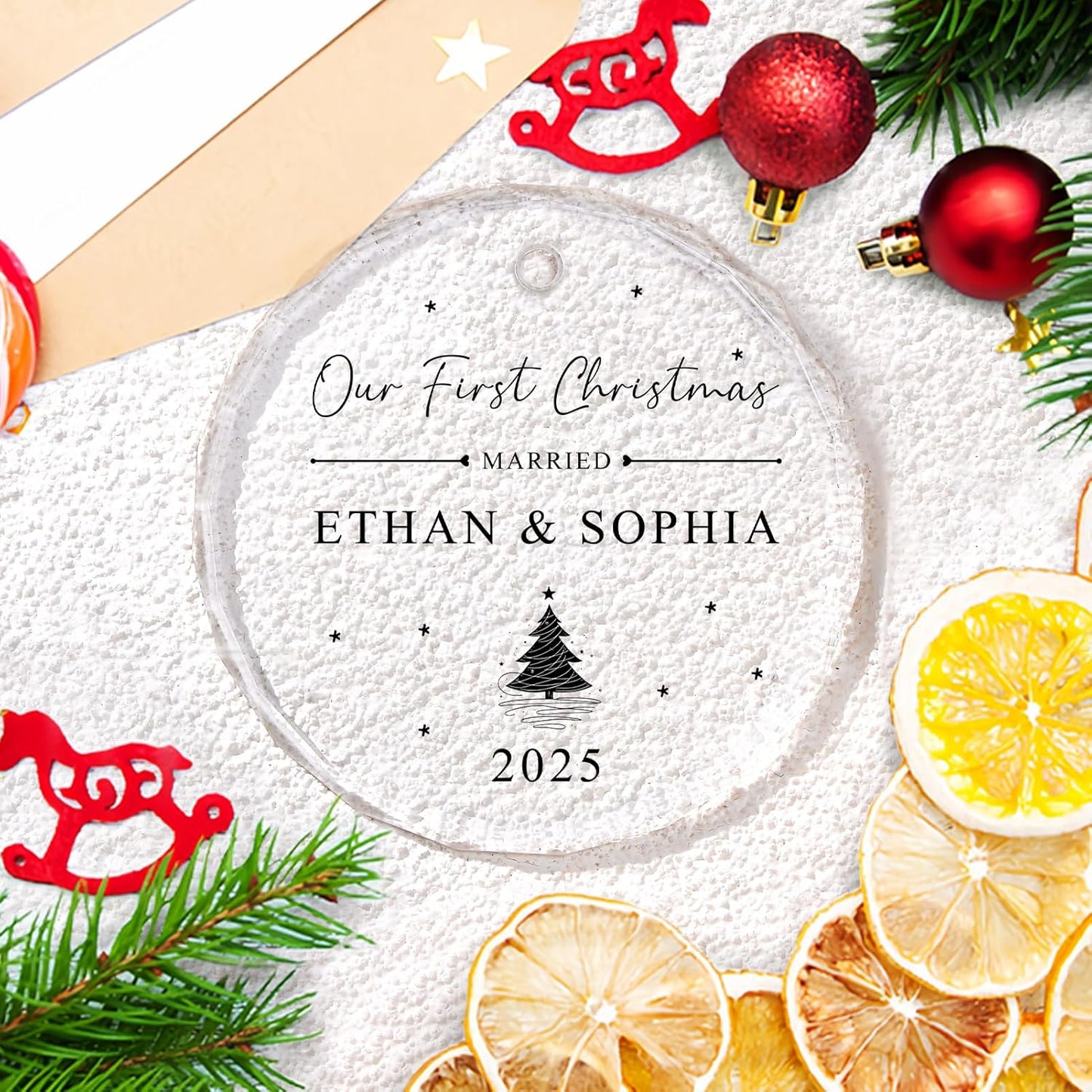 Personalized First Christmas Married Ornament 2025, Custom Engaged Christmas Ornaments with Names, Customized Wedding Engagement Gifts for Newlywed Couples Him Her