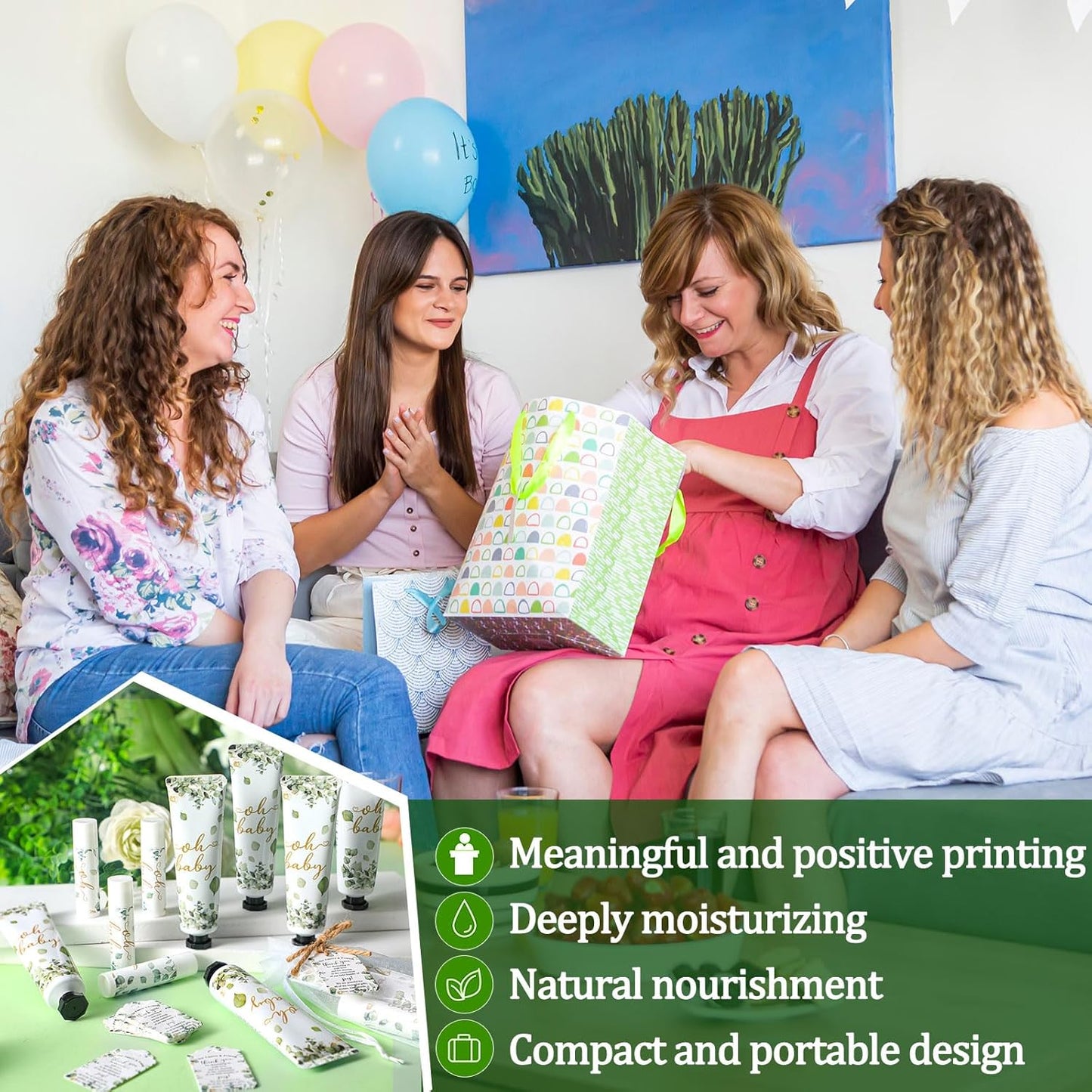 48 Sets 192 Pcs Baby Shower Gifts for Guests Sage Green Oh Baby Shower Games Prizes Greenery Eucalyptus Party Gifts Bulk 48 Hand Cream and 48 Lip Balm Bridal Wedding Party Favors Travel Size