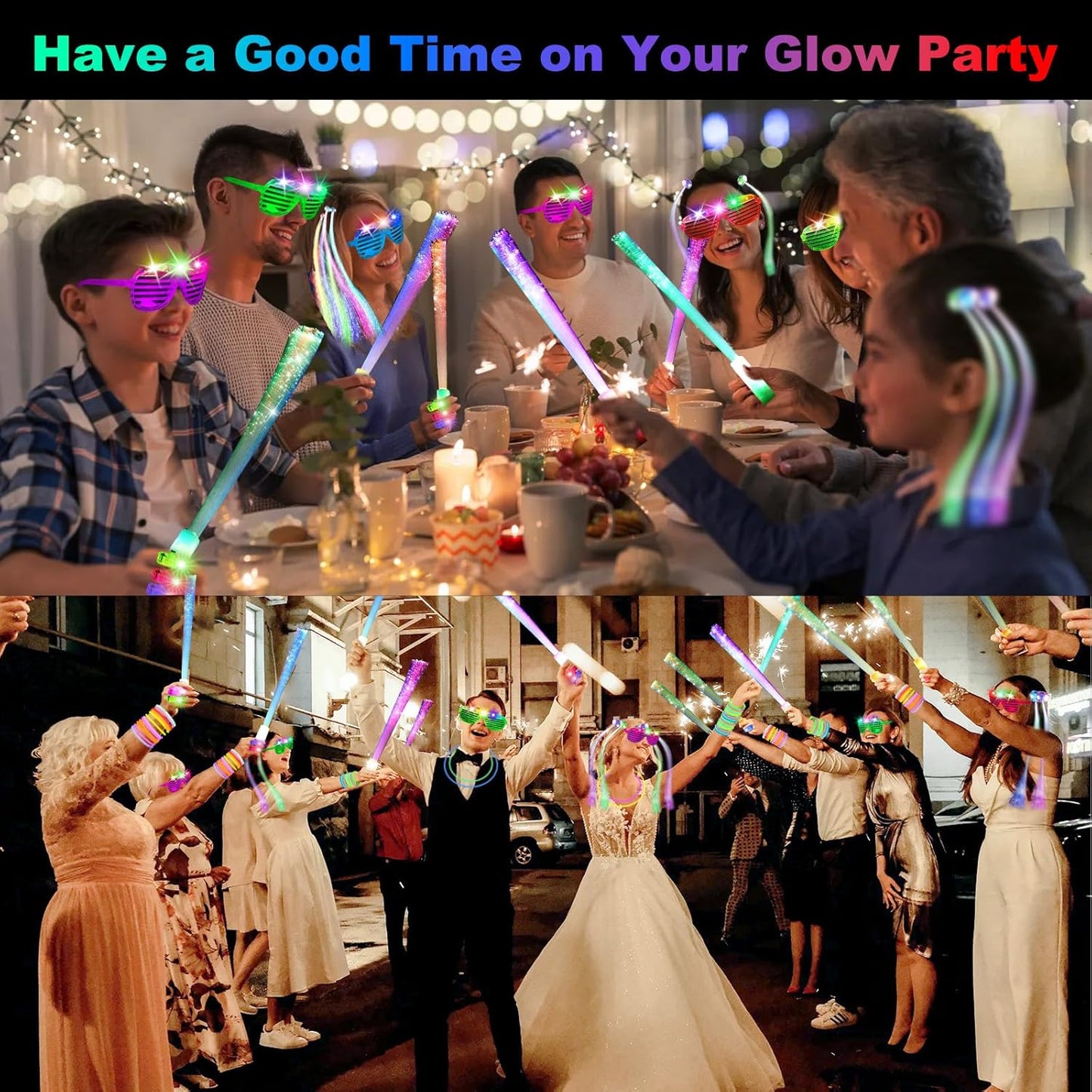 290 PCS Glow in the Dark Party Supplies, 200 Glow Sticks, 24 Fiber Optic Wands, 15 LED Glasses, 33 Finger Lights and 18 LED Hair Clips for Wedding, Birthday, Concert, Raves, New Year