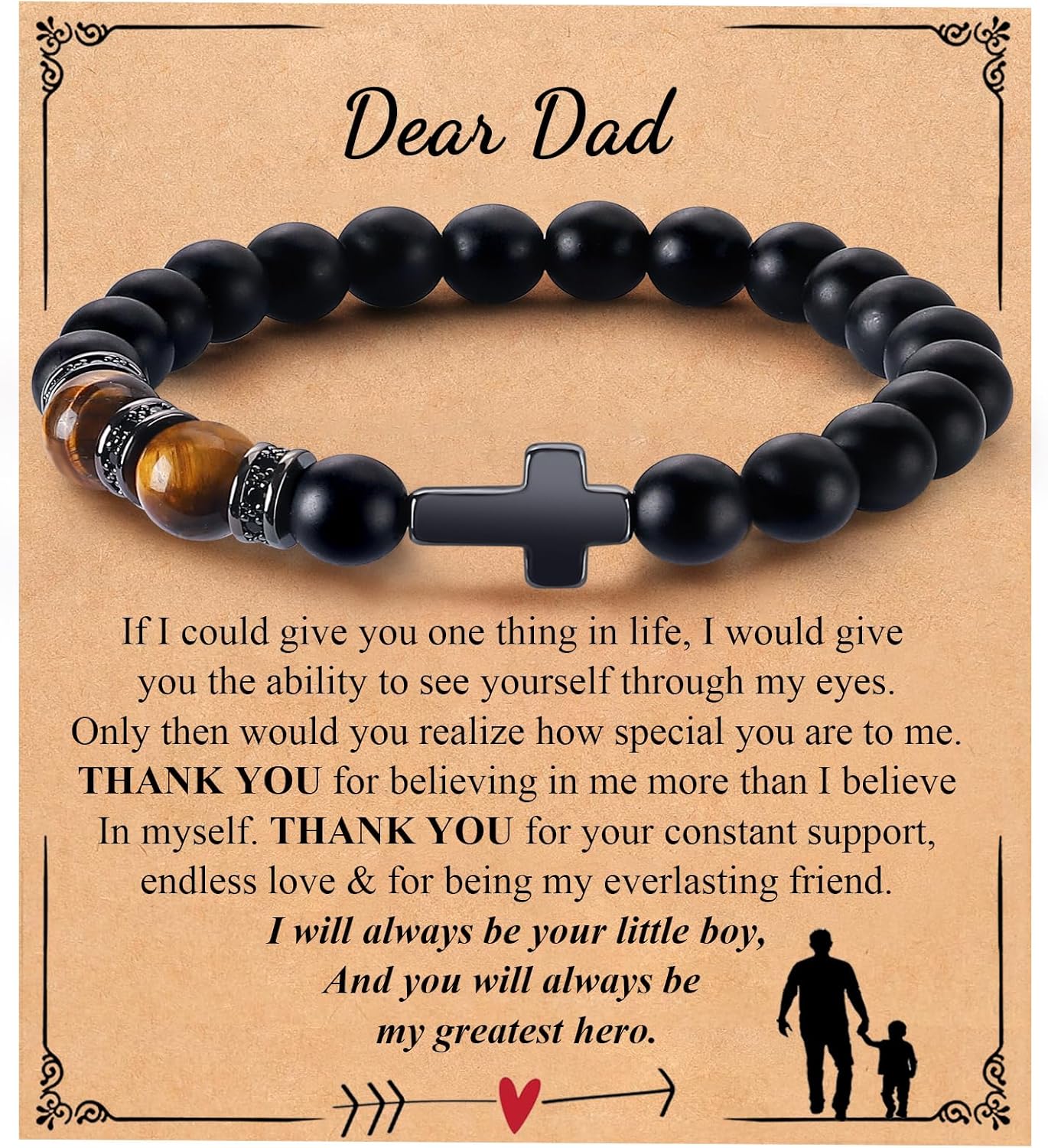 Mens Bracelet with Love Card Inspirational Jewelry Gifts for Man Christian Religious Baptism Valentines Day Graduation Retirement Christmas Beaded Bracelets Gifts