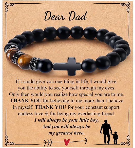 Mens Bracelet with Love Card Inspirational Jewelry Gifts for Man Christian Religious Baptism Valentines Day Graduation Retirement Christmas Beaded Bracelets Gifts