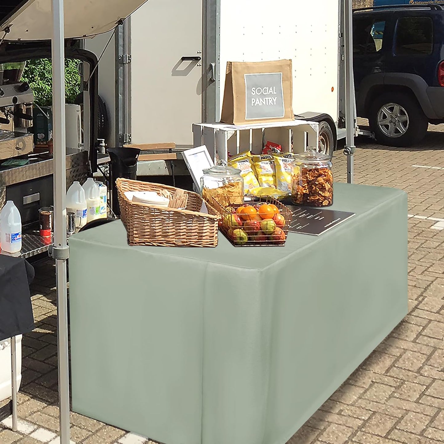 HolidayIdeas Fitted Table Covers - 96 x 30 Inch - 2 Pack Rectangle Tablecloths for 8 Foot Tables, Polyester Fabric Tablecloth for Parties, Holiday Dinner, Trade Show (Sage Green)