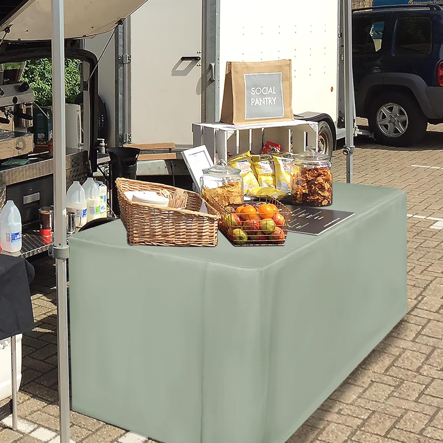 HolidayIdeas 2 Pack Fitted Tableclothes - 48 x 24 Inch - Rectangle Tablecloths for 4 Foot Tables, Polyester Fabric Table Covers for Parties, Holiday Dinner, Trade Show (Sage Green)