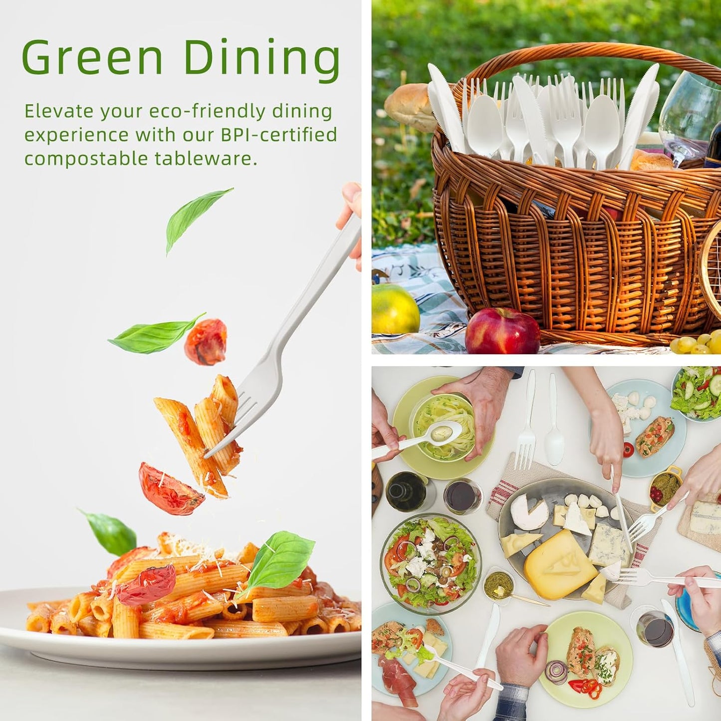 Ivory White No Plastic Silverware, Disposable Compostable Utensils 100 Forks 100 Spoons 100 Knives Disposable Cutlery, Eco Friendly Compostable Utensils, Disposable Forks Spoons Knives Set