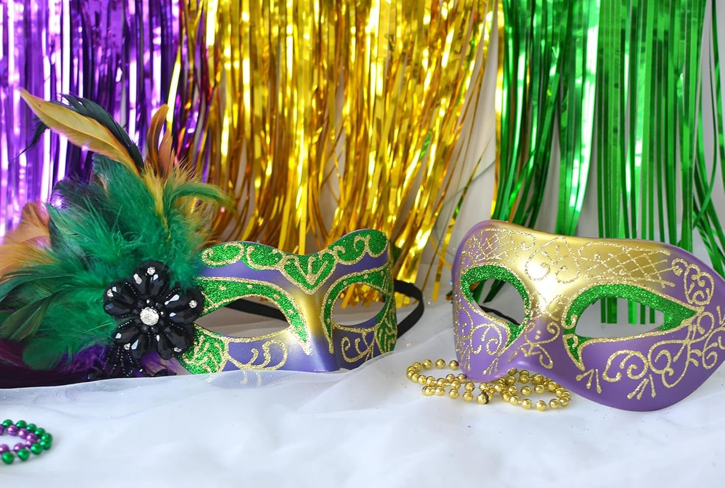 Mardi Gras Mask with Feathers - Venetian Couple Carnivals Masks for Masquerade Party, Cosplay Party, Theme Ball