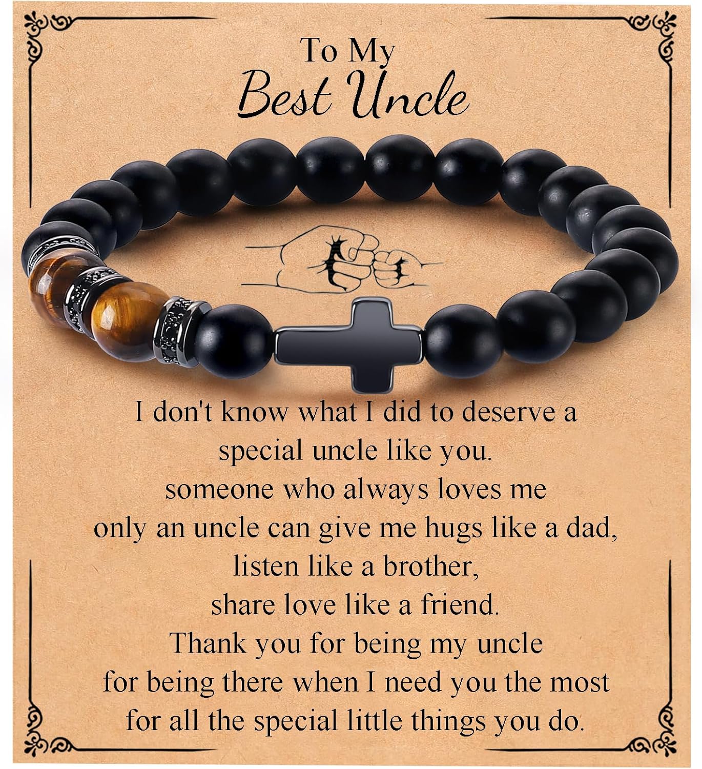 Mens Bracelet with Love Card Inspirational Jewelry Gifts for Man Christian Religious Baptism Valentines Day Graduation Retirement Christmas Beaded Bracelets Gifts