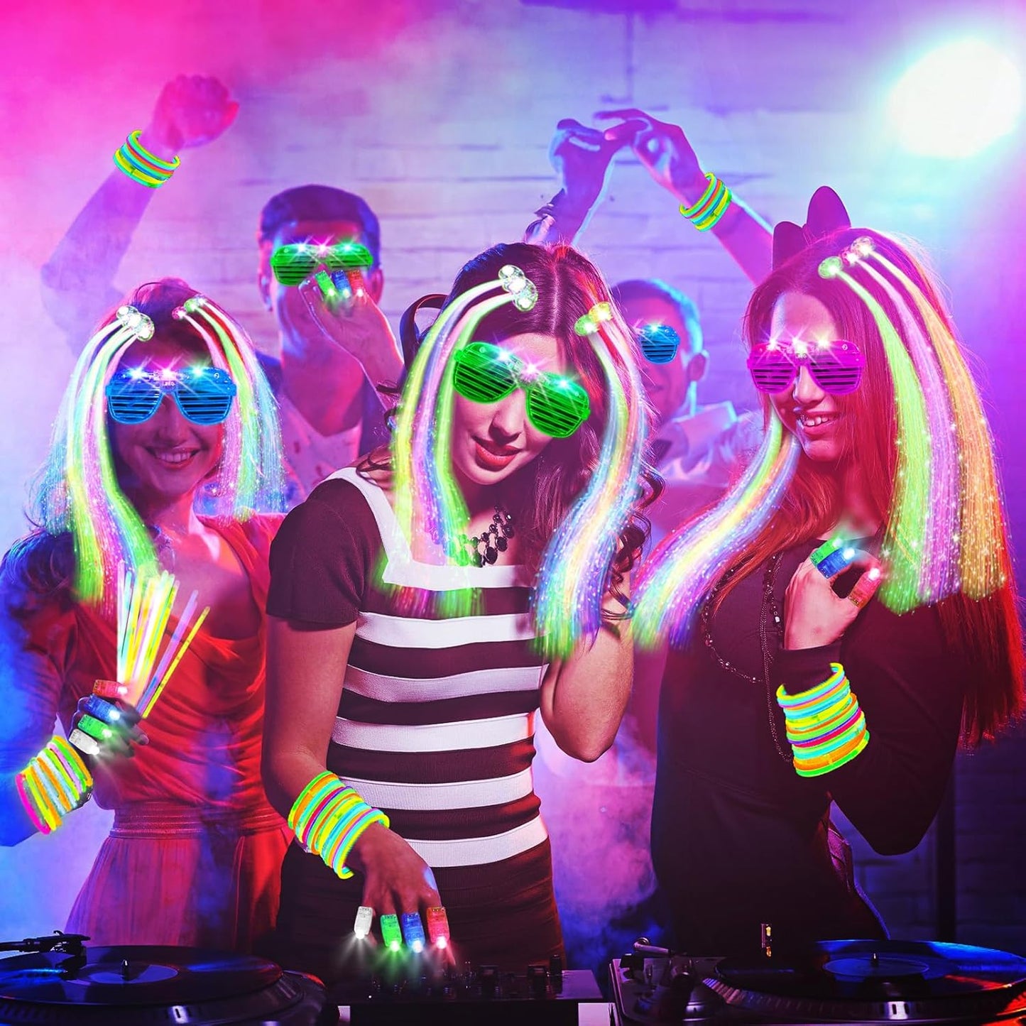 158 PCS Glow in the Dark Party Supplies, 14PCS LED Glasses, 30LED Finger Lights, 14LED Light Hairs and 100PCS Glow Sticks Bracelets, Neon Party Favors for New Year, Wedding,Concert, Birthday