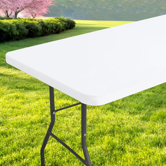 Rectangle Table Cloth, Waterproof Elastic Fitted Tablecloth for 5 Foot Folding Tables, Washable Polyester Tablecloths for Picnic, Camping, Outdoor (White, 30"x60")