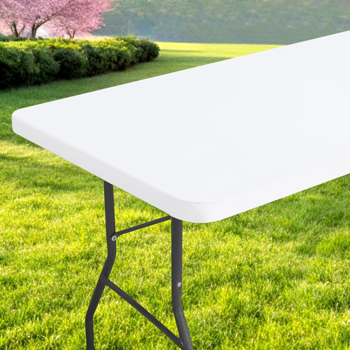 Rectangle Table Cloth, Waterproof Elastic Fitted Tablecloth for 4 Foot Folding Tables, Washable Polyester Tablecloths for Picnic, Camping, Outdoor (White, 24"x48")