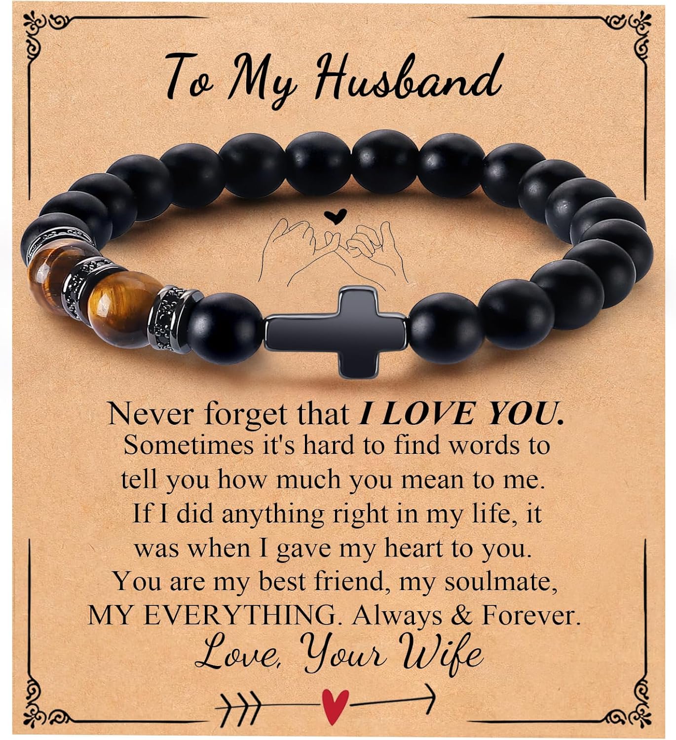 Mens Bracelet with Love Card Inspirational Jewelry Gifts for Man Christian Religious Baptism Valentines Day Graduation Retirement Christmas Beaded Bracelets Gifts