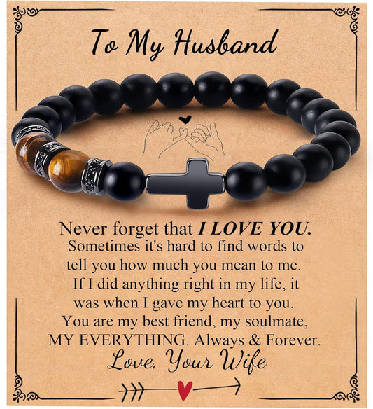 Mens Bracelet with Love Card Inspirational Jewelry Gifts for Man Christian Religious Baptism Valentines Day Graduation Retirement Christmas Beaded Bracelets Gifts