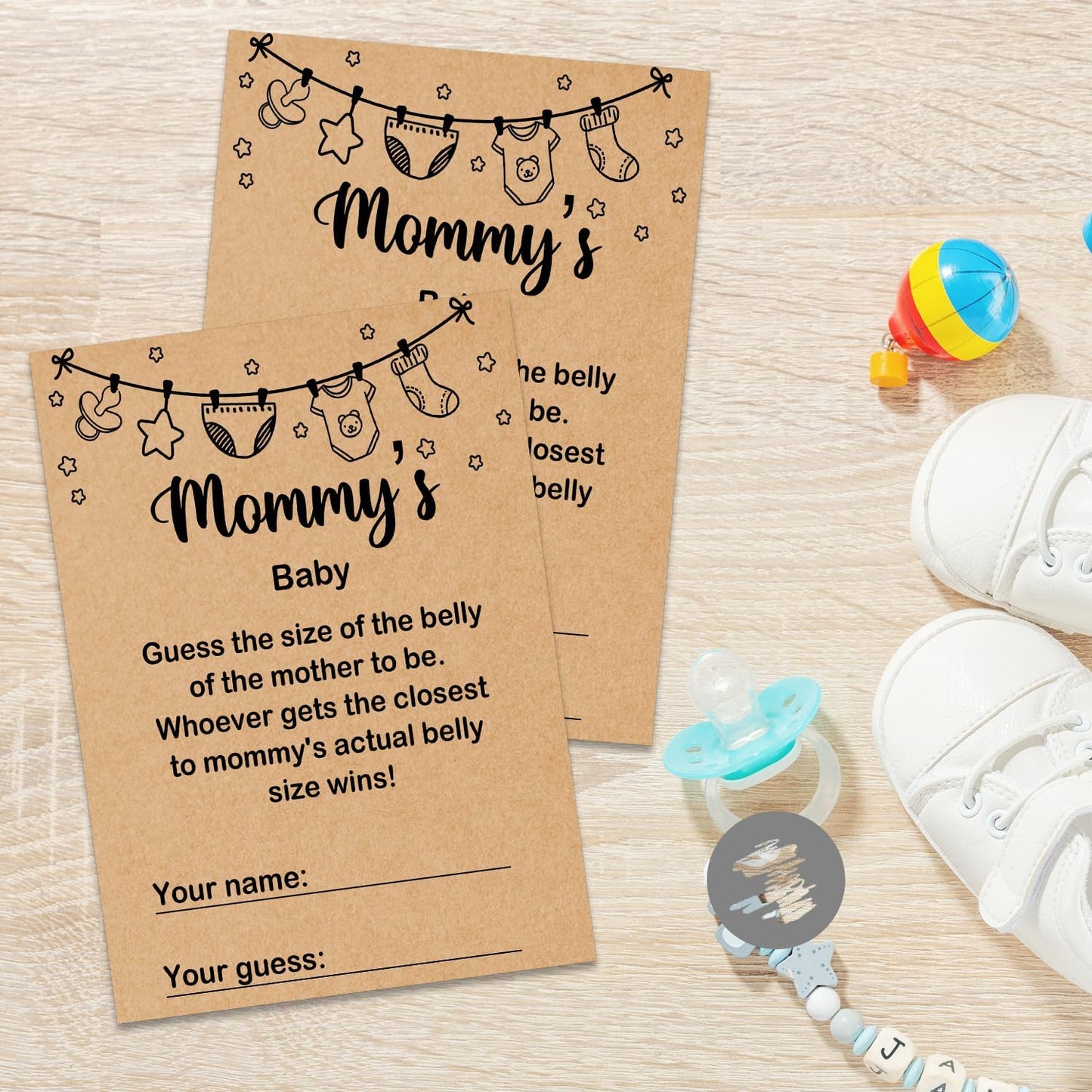 Mommy's Baby Shower Game, Guess Mommy's Actual Belly Size Game Cards, Baby Shower Party Games Supplies & Activities, 30 Game Cards Included, Kraft