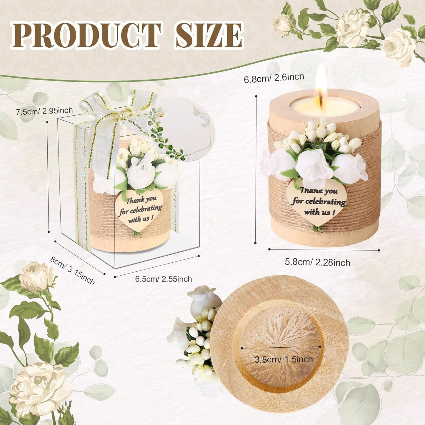 12 pcs Handmade White Rose Wood Tealight Candle Holder,Bridal Shower Tealight Holder Thank You Gifts, Wedding Favors for Guests, Wooden Cylinder Candle Holders for Table Centerpiece