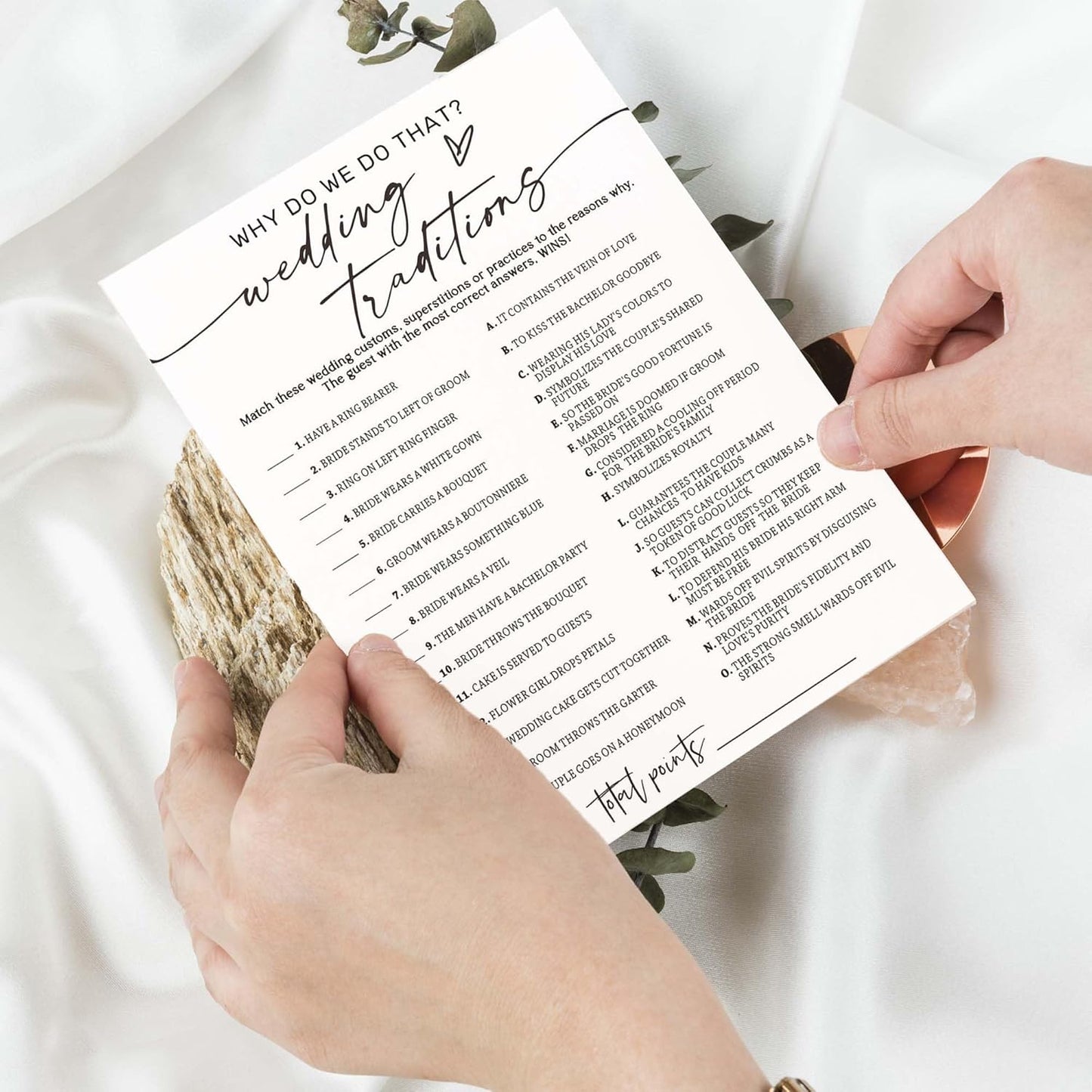 Wedding Shower Games Cards, Wedding Traditions Why Do We Do That, 25 Game Cards with 1 Answer Card, Engagement Party Wedding Games for Guests, Minimalist White Wedding Party Supplies - A08