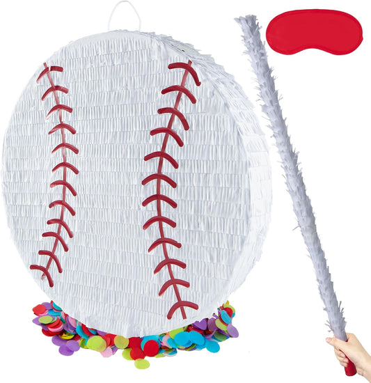 PCFING 18 Inch Baseball Piñata with 30 Inch Piñata Stick Blindfold Confetti for Boys Girls Adults Birthday Party Game Decorations, Anniversary Celebration, Fiesta