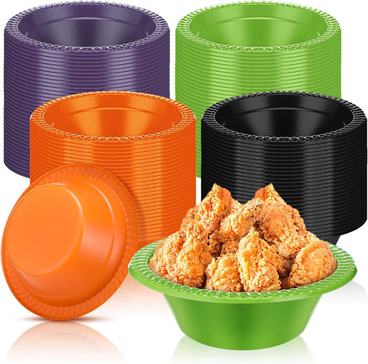 Layhit 100 Pcs Halloween Christmas Disposable Plastic Bowls 12 oz Soup Dessert Salad Bowl Candy Snack Plate Serving Supplies for Holiday Thanksgiving Fall Wedding Party Picnic