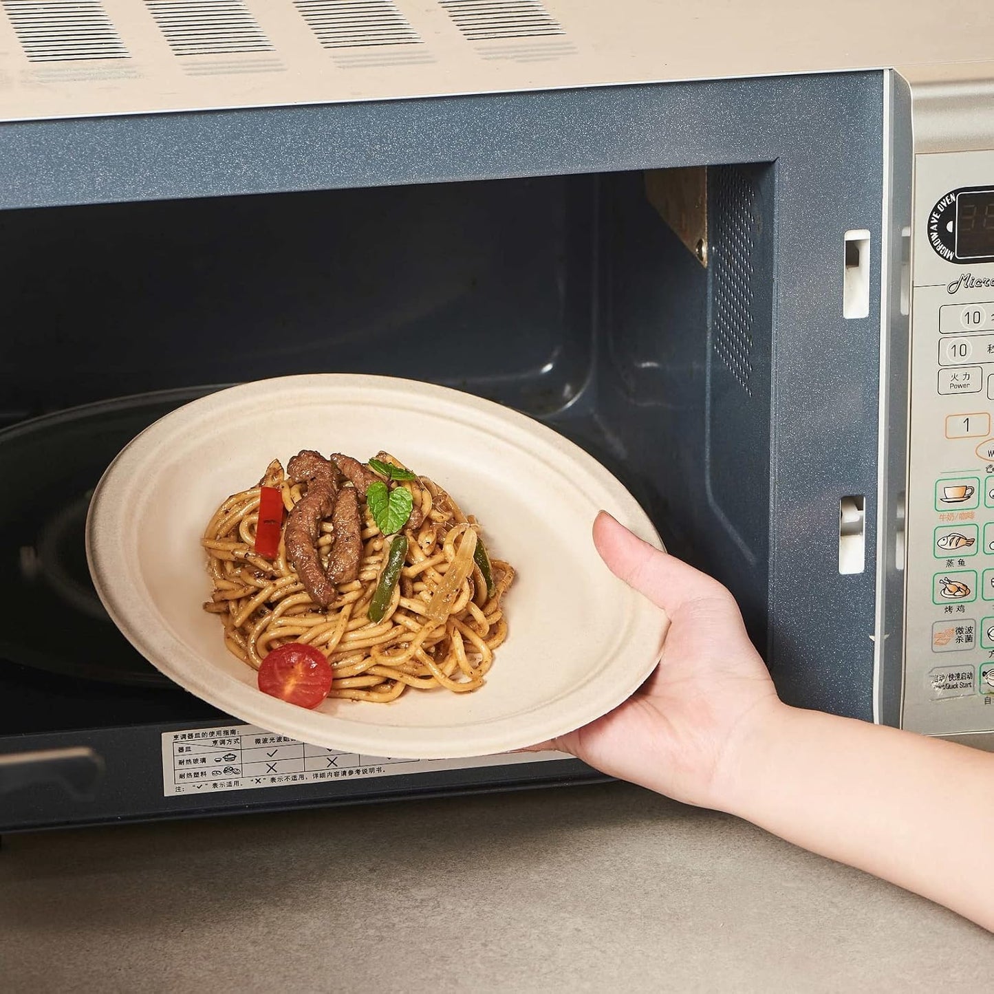 FULING 350Pcs Biodegradable Dinnerware Set - Disposable Dinner Plates, Wooden Cutlery, Napkins - Plant-Based Material, Microwave & Freezer Safe