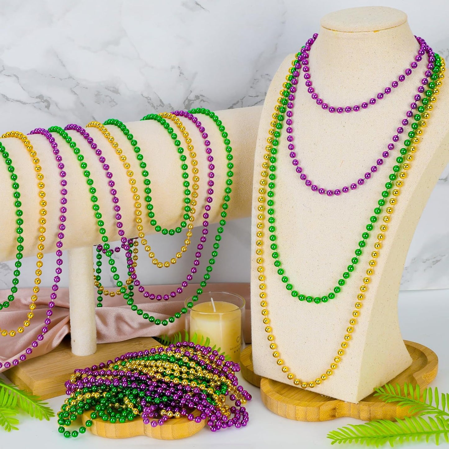 12 PCS Mardi Gras Beads Necklaces, 33" 3 Colors Beads Accessories Bulk, Carnival Purple Green Gold Party Supplies, Carnival Beads Necklace Accessories for Masquerade Holiday Party Favors Decorations