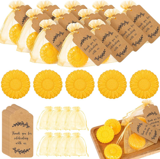 Demissle 50 Set Sunflower Soap Favors Fall Wedding Favors with Thank You Tag Gift Pouches Fall Party Supply for Adults Guests Return Gift Autumn Bridal Shower Baby Shower Decorations