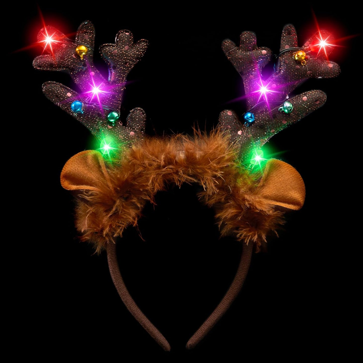 JOYIN Christmas Light Up Headband, Cute Reindeer Headband with LED Bulbs for Adult Kids Party Favor Supplies Xmas Accessories Christmas Holiday