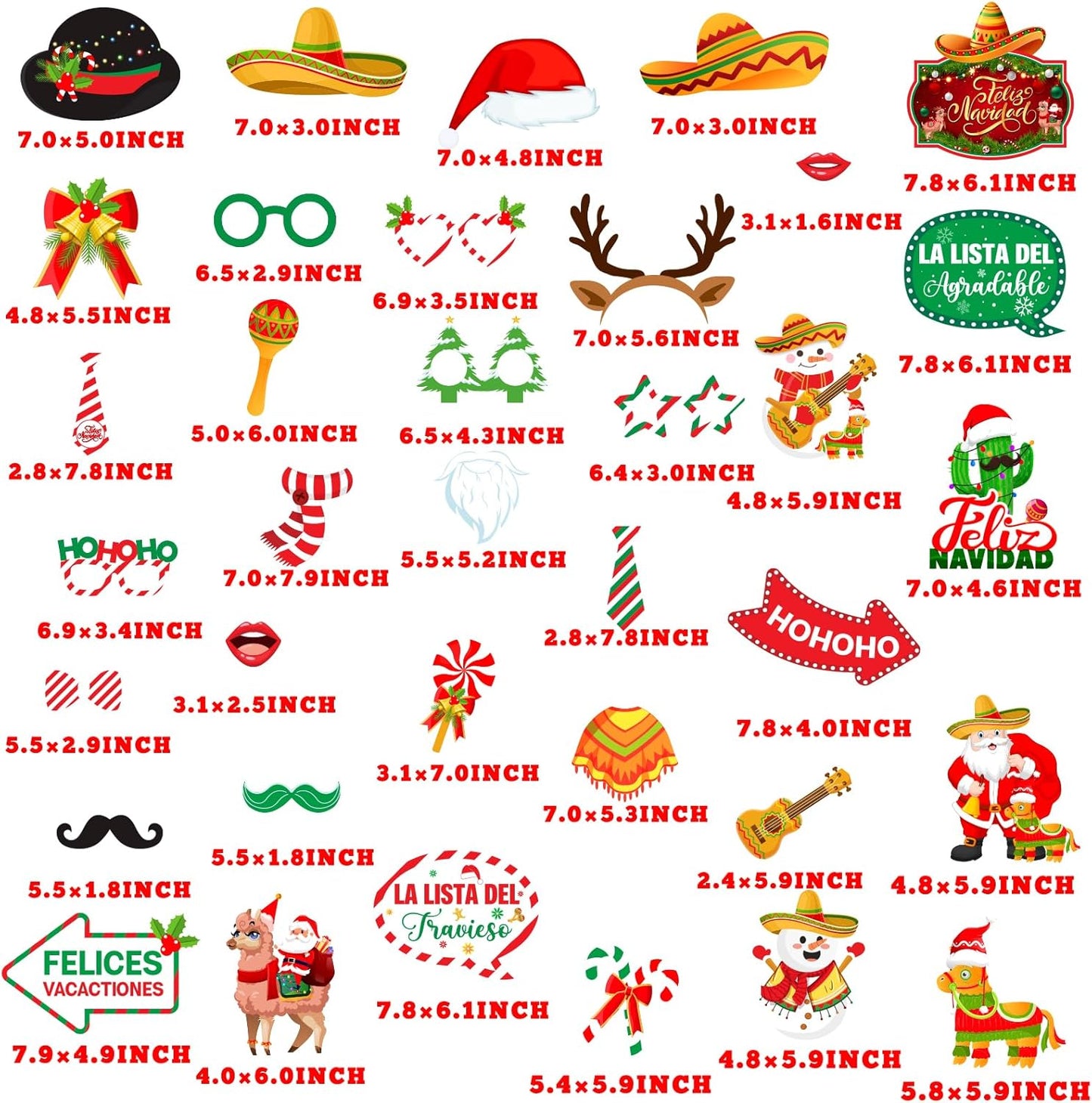 Feliz Navidad Decorations Photo Props,36pcs Mexican Christmas Decorations Party Photobooth Props Funny Feliz Navidad Photo Booth Props for Spanish Christmas Party Decorations