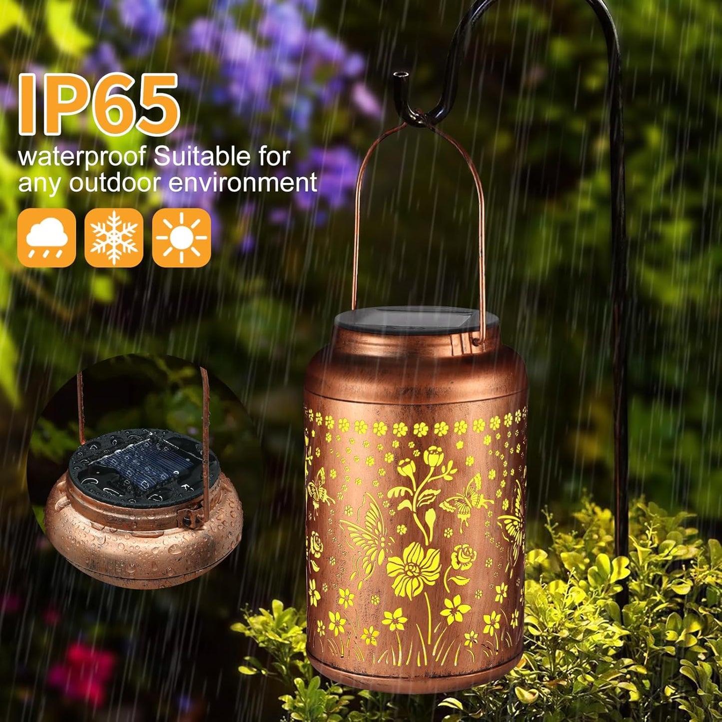 Solar Lantern Outdoor Hanging Lights Christmas Birthday Gifts for Women Mom and Grandma Butterfly Flower Metal Garden Decor Outside Waterproof LED Solar Lanterns for Patio, Yard, Pathway,