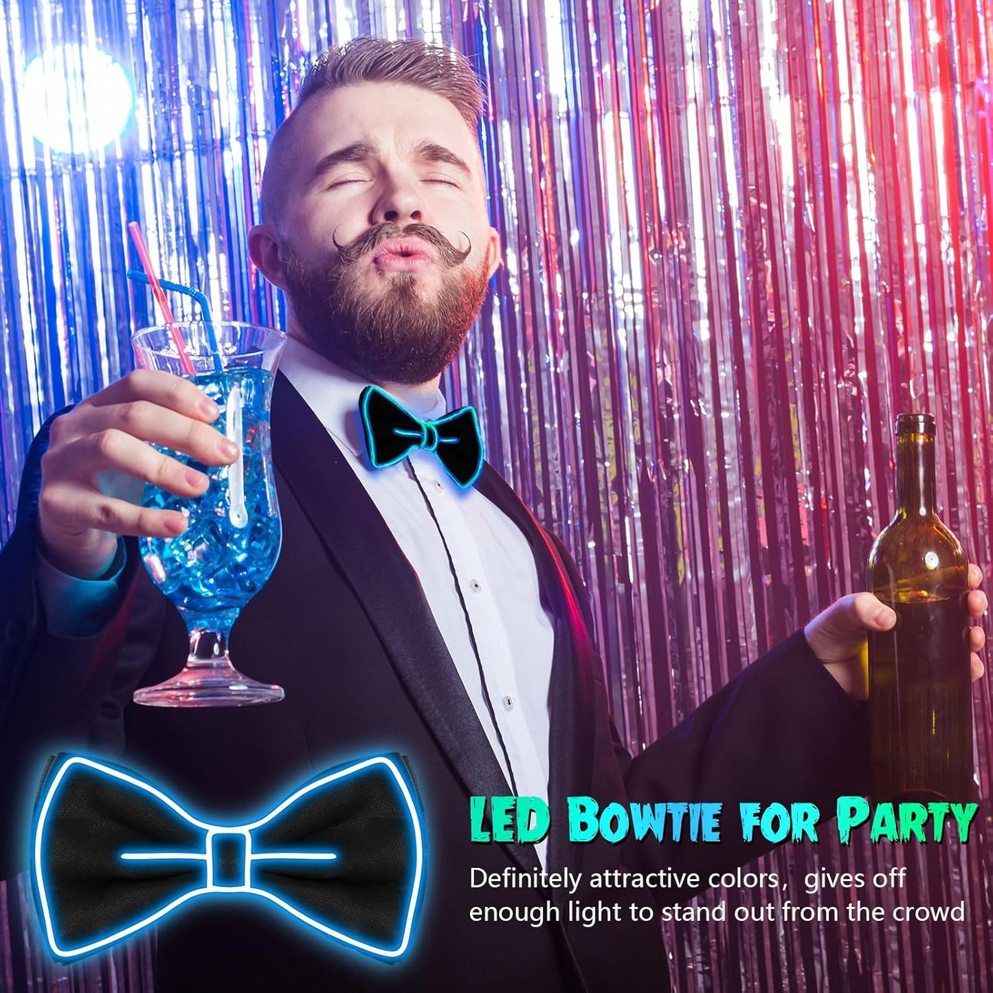 Hercicy Light up Bow Tie for Men LED Neon Bowtie Funny Ties Women Glow in the Dark Party Costume