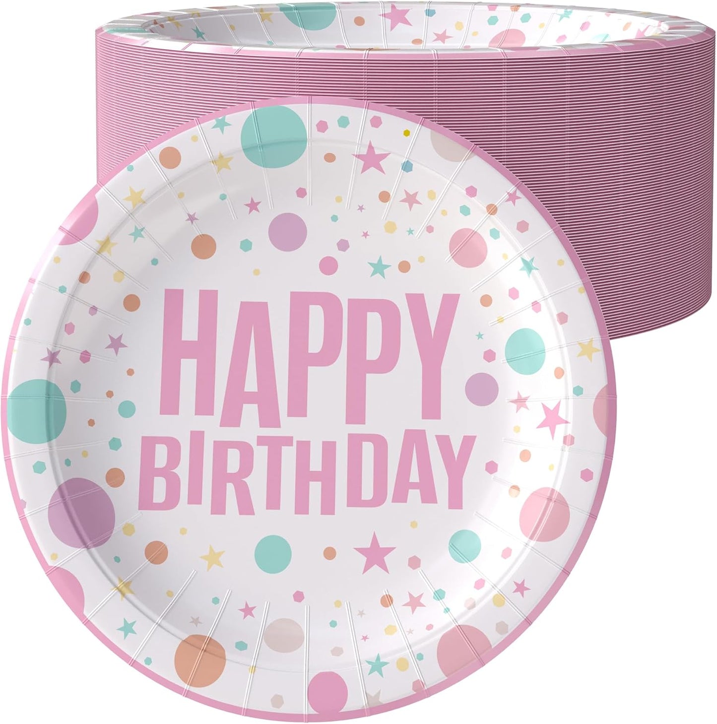 Exquisite Pink Happy Birthday Plates 9" Birthday Paper Plates 100 Pcs Pink Party Plate | Disposable Heavy Duty 350 Gsm Disposable Plate For Party Supplies And Decorations